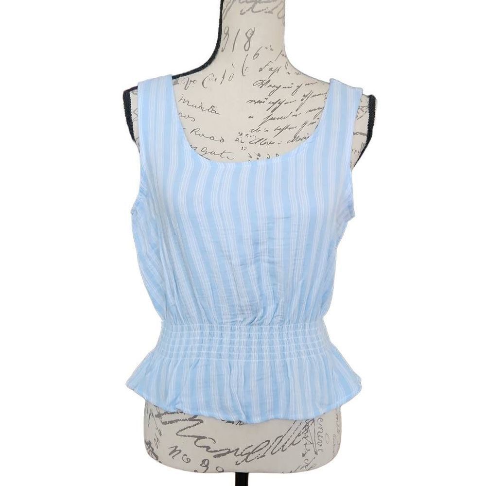 Time and Tru Ladies Size XS Blue White Striped Shirred Tank Top